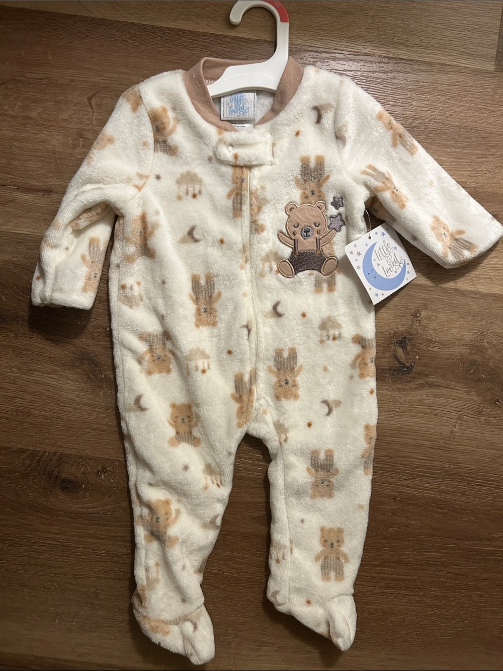 Cozy Bear Print Cream Baby One-Piece Sleepwear 6-9mo